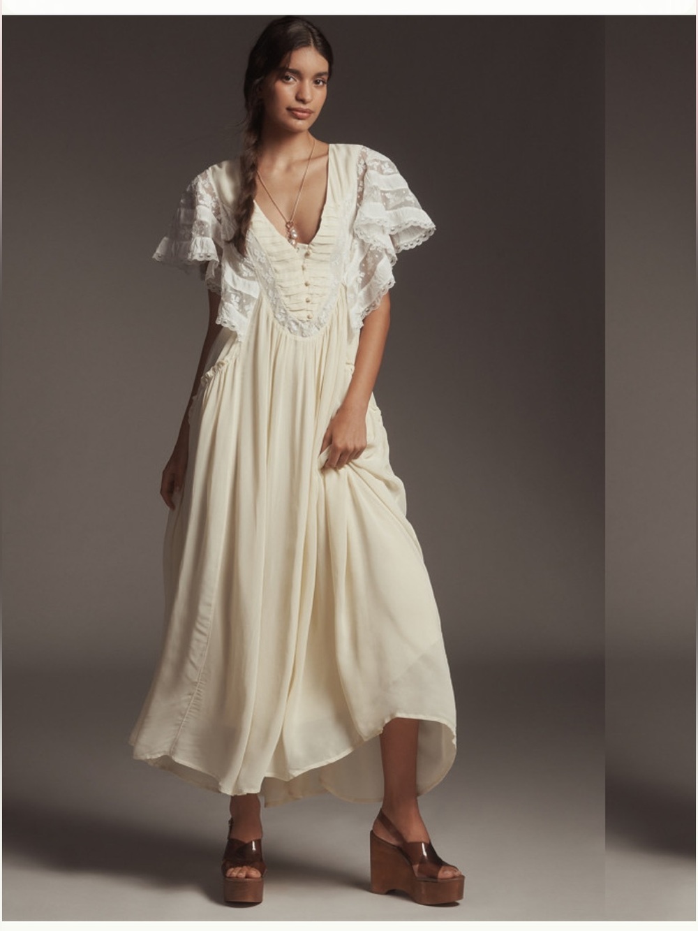 NWT Free people size M midi dress in ivory lace trim